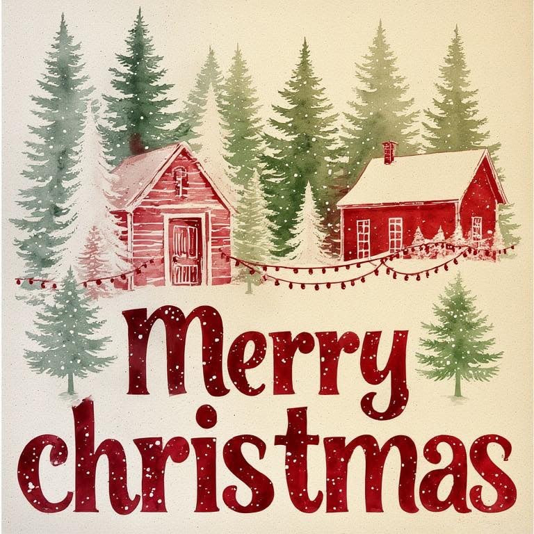 2.5” x 2.5” Keepsake Metal magnet, Christmas house and barn