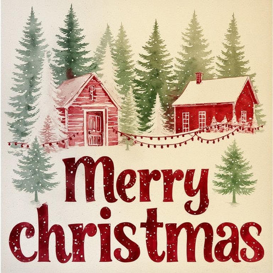 2.5” x 2.5” Keepsake Metal magnet, Christmas house and barn